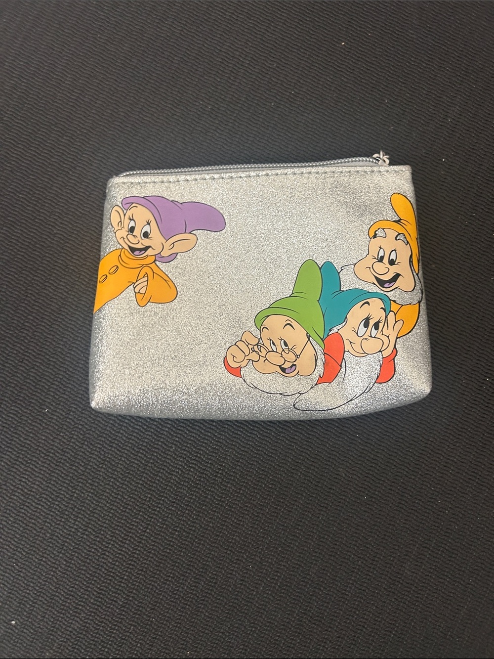 Disney Silver Glitter Cosmetic Pouch with Colorful Dwarfs